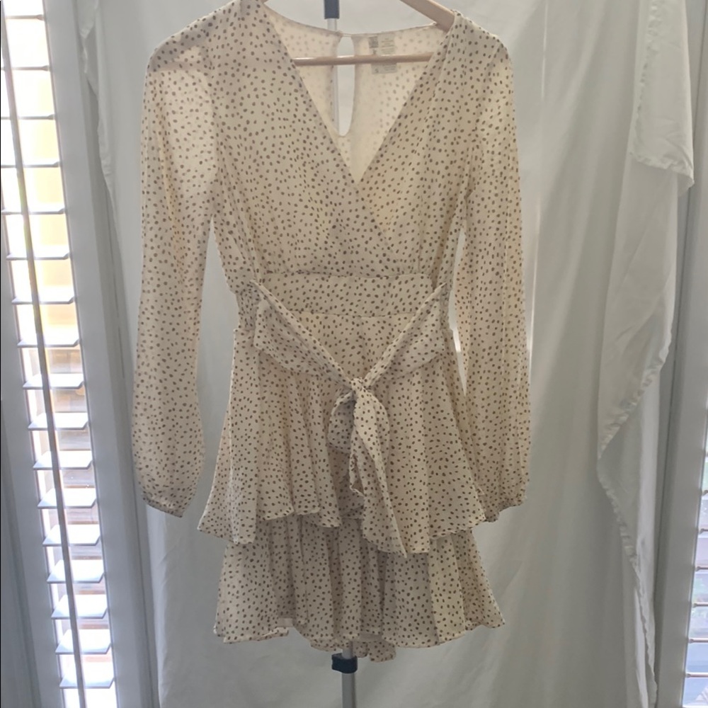 Japna Cream Ruffled Tie Front Dress